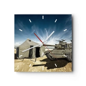 Horloge murale - Pendule murale - Un char à côté d'une tente militaire dans une zone désertique - 30x30cm - Un rêve militaire - Décoration murale moderne pour le salon et la chambre ARTTOR