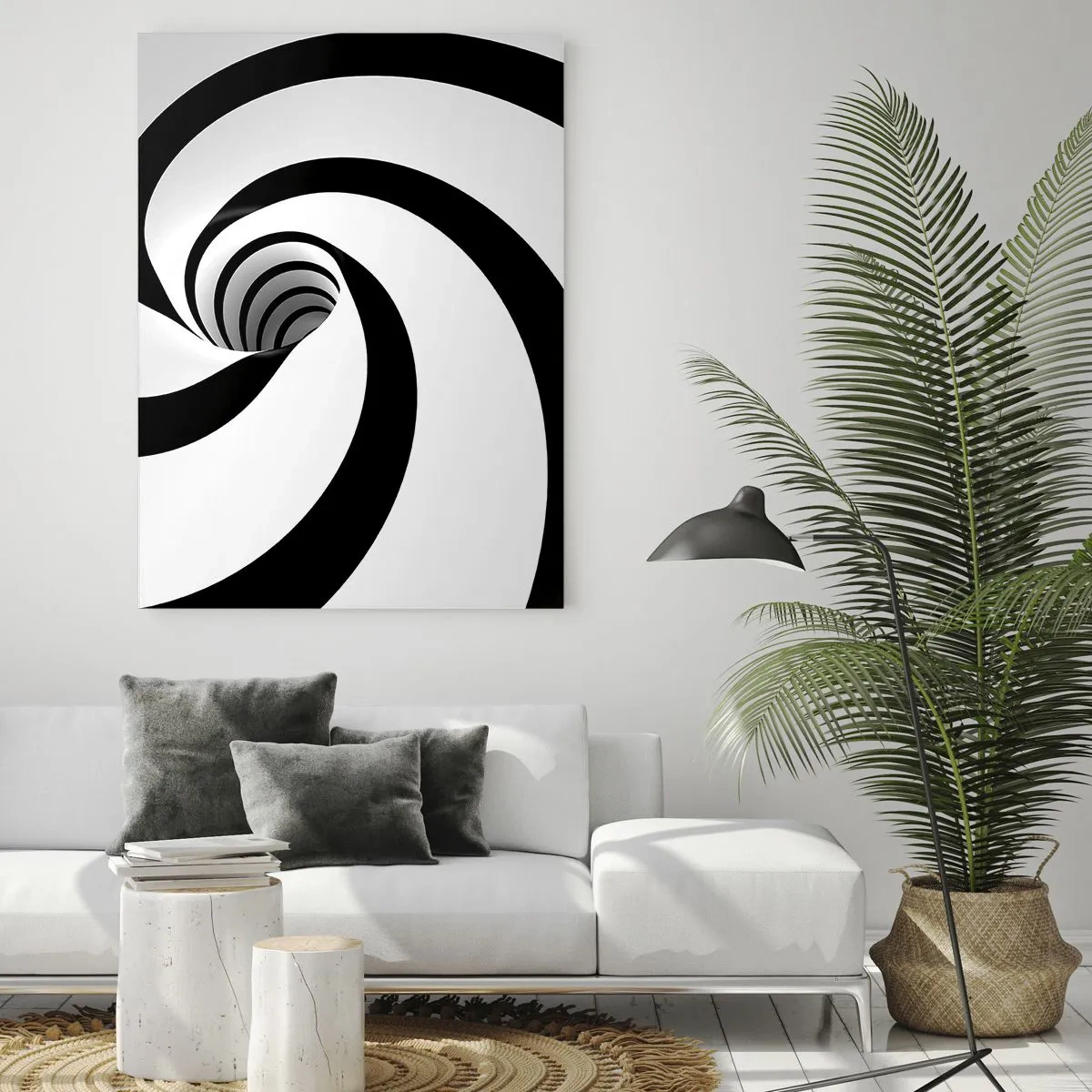 Impression sur verre - Image sur verre - Spirale abstraite noire et blanche avec un effet tourbillonnant - 70x100cm - Céder au vortex ? - Décoration murale moderne pour le salon et la chambre ARTTOR