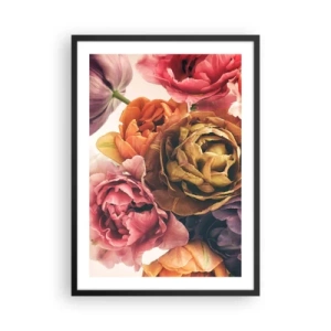 Affiche dans un cadre noir - Poster - Fleurs de pivoine colorées dans une approche artistique - 50x70cm - La fête de la vie - Décoration murale moderne pour le salon et la chambre ARTTOR
