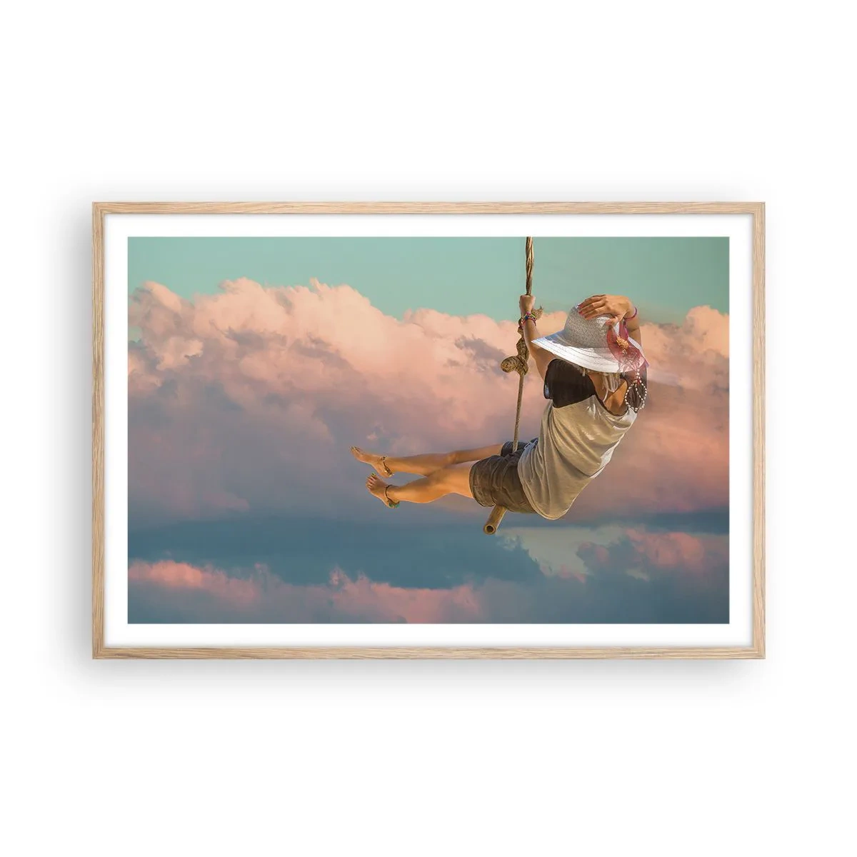 Affiche dans un chêne clair - Poster - S'amuser dans les nuages - 91x61 cm