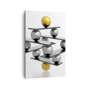 Impression sur toile - Image sur toile - Composition géométrique avec des boules métalliques et un accent doré - 80x120cm - Balance d'or et d'argent - Décoration murale moderne pour le salon et la chambre ARTTOR