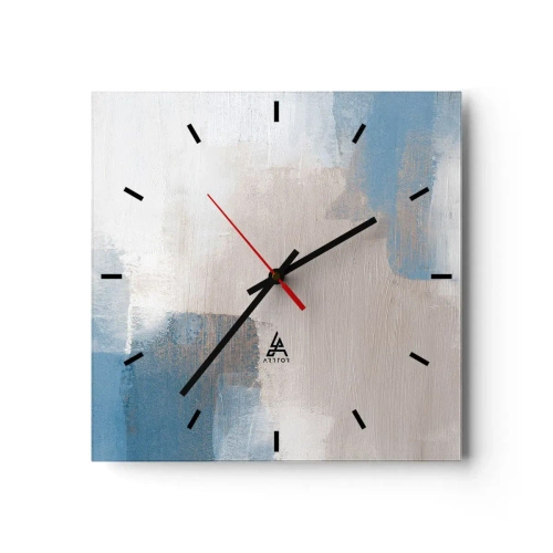 Horloge murale - Pendule murale - Formes abstraites dans les tons de bleu et de beige - 30x30cm - Abstraction rose derrière un rideau de bleu - Décoration murale moderne pour le salon et la chambre ARTTOR