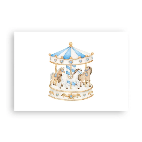 Affiche - Poster - Un carrousel aux couleurs pastel sur fond blanc - 100x70cm - Douce enfance - Décoration murale moderne pour le salon et la chambre ARTTOR