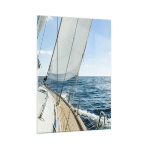 Impression sur verre - Image sur verre - Un yacht en pleine mer avec ses voiles déployées - 50x70cm - Ohé, l'aventure - Décoration murale moderne pour le salon et la chambre ARTTOR