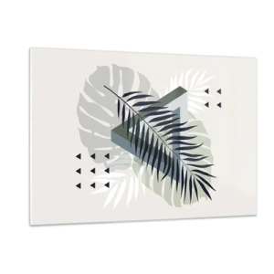 Impression sur verre - Image sur verre - Une composition de feuilles géométriques modernes - 120x80cm - Nature et géométrie - deux odres? - Décoration murale moderne pour le salon et la chambre ARTTOR
