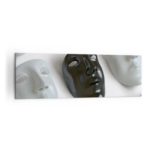 Impression sur toile - Image sur toile - Masques noirs et blancs sur fond clair - 160x50cm - Comment se démarquer ? - Décoration murale moderne pour le salon et la chambre ARTTOR