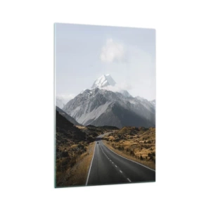 Impression sur verre - Image sur verre - Une route dans les montagnes entourée d'un paysage pittoresque - 70x100cm - Chemin vers le coeur de la montagne - Décoration murale moderne pour le salon et la chambre ARTTOR