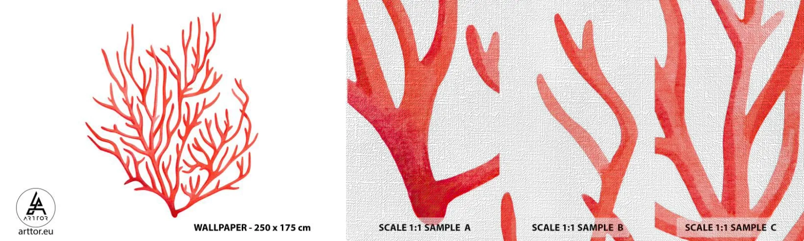 Échantillon de Papier Peint Premium Canvas - Filigrane de corail - récif de corail, Bord de mer, Minimaliste - 100x30 cm