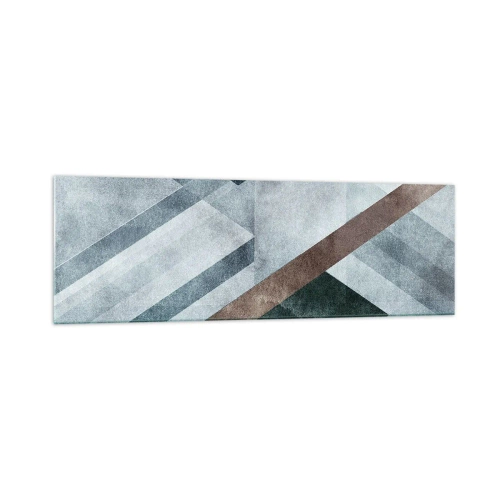 Impression sur verre - Image sur verre - Formes géométriques dans des tons froids de bleu et de marron - 160x50cm - Élégance sophistiquée de la géométrie - Décoration murale moderne pour le salon et la chambre ARTTOR