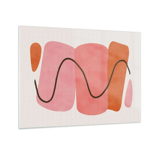 Impression sur verre - Image sur verre - Formes abstraites en rose et orange avec une ligne noire - 70x50cm - mouvement doux des formes - Décoration murale moderne pour le salon et la chambre ARTTOR