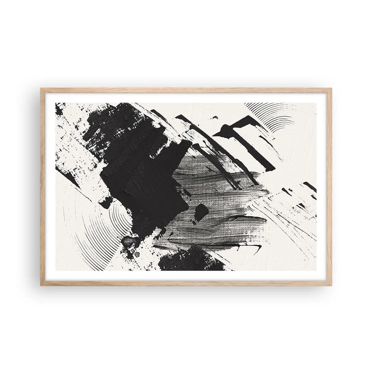 Affiche dans un chêne clair - Poster - Abstraction – expression du noir - 91x61 cm