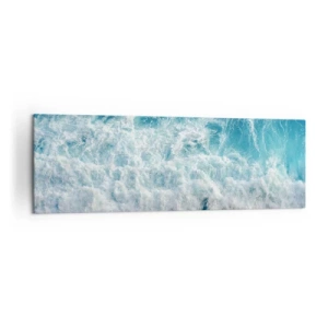 Impression sur toile - Image sur toile - Vagues océaniques dynamiques dans des tons de bleu - 160x50cm - Joyeusement et en sautant - Décoration murale moderne pour le salon et la chambre ARTTOR