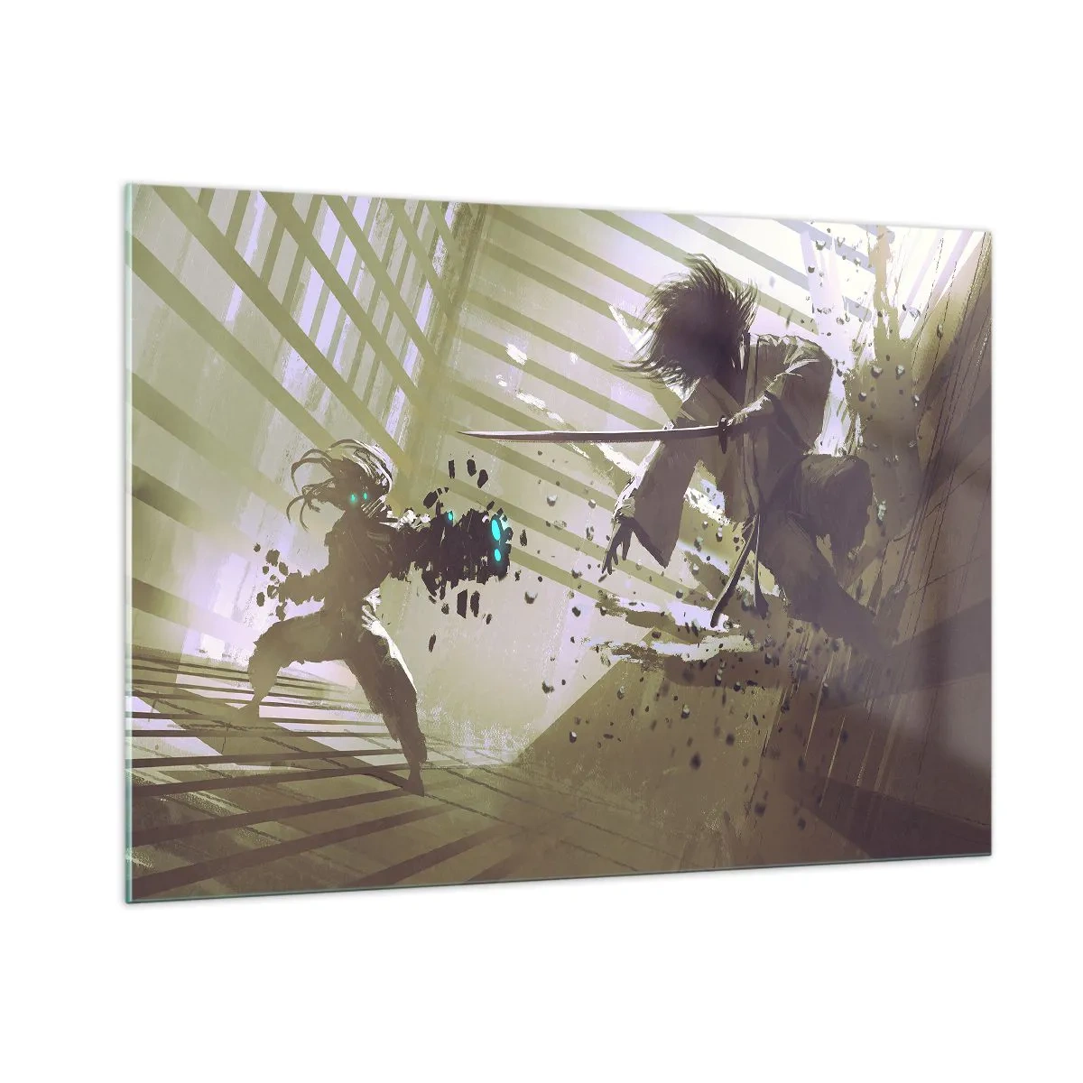 Impression sur verre - Image sur verre - Duel de samouraïs dans une scène dynamique - 100x70cm - Et tu peux être un samouraï - Décoration murale moderne pour le salon et la chambre ARTTOR