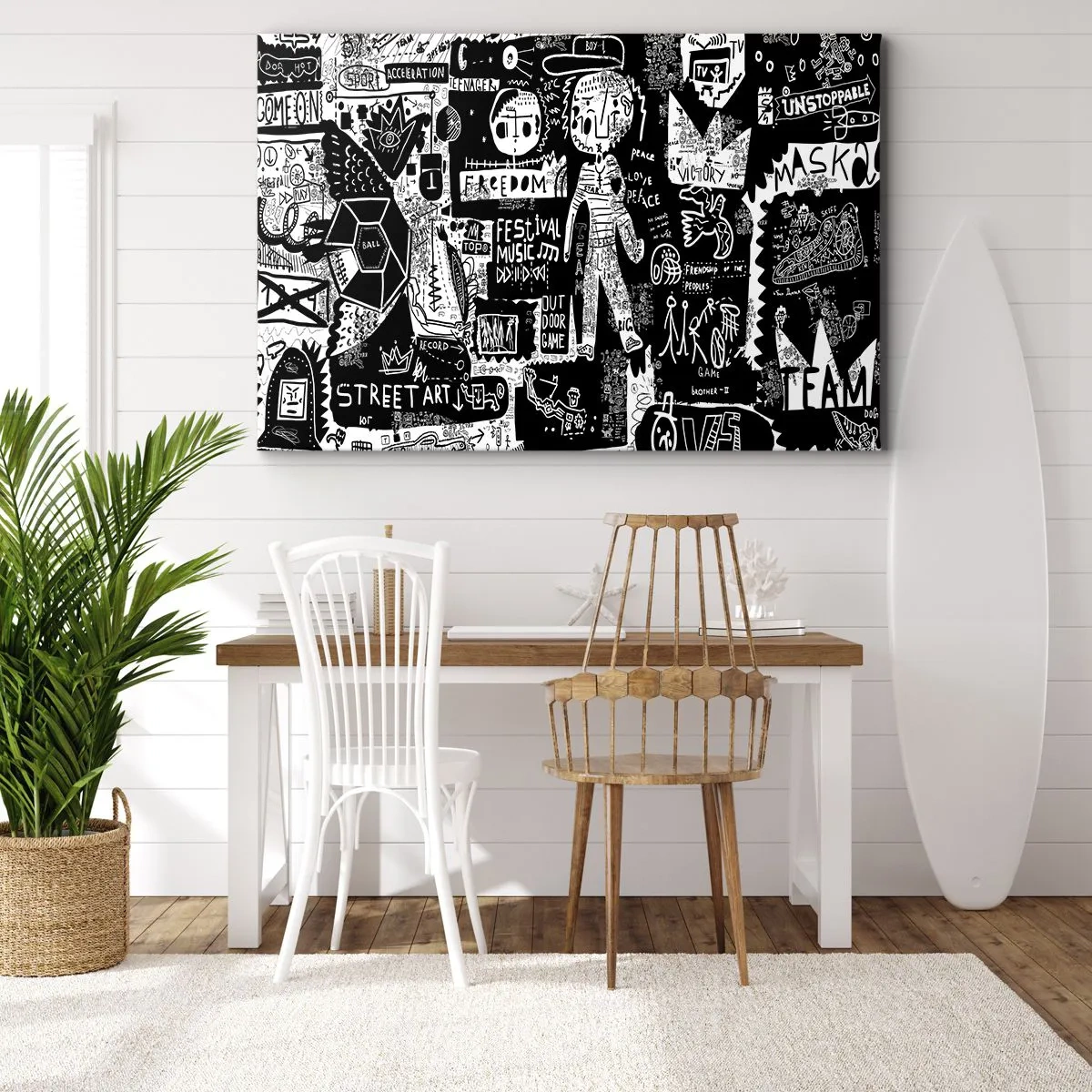 Impression sur toile - Image sur toile - Collage noir et blanc inspiré du street art - 100x70cm - Jeunesse spirituelle de loi et de joie - Décoration murale moderne pour le salon et la chambre ARTTOR