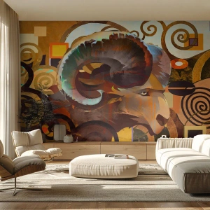Papier Peint Photo Premium Canvas - Un bélier symbolique dans une composition abstraite - 100x70cm - Magie - religions - rituels - Décoration murale moderne pour le salon et la chambre ARTTOR