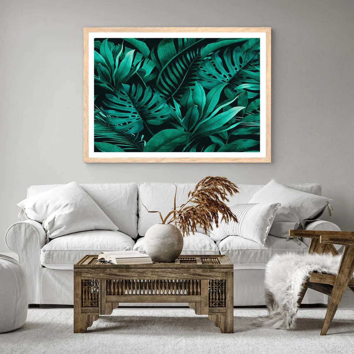 Affiche dans un chêne clair - Poster - Profondeur du vert tropical - 40x30 cm
