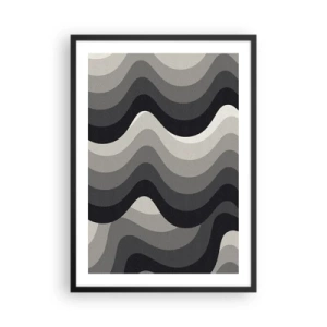 Affiche dans un cadre noir - Poster - Vagues géométriques dans des tons de noir et de gris - 50x70cm - Vague après vague - Décoration murale moderne pour le salon et la chambre ARTTOR