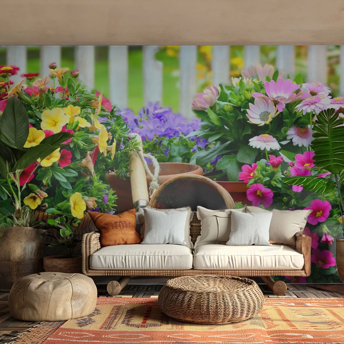 Papier Peint Photo Premium Canvas - Le jardin de Zosia - Fleurs, Jardin, Bouquet de fleurs - 300x210 cm