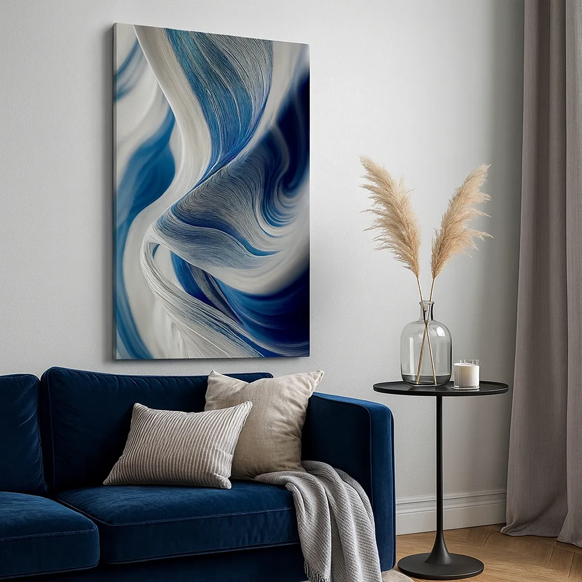 Impression sur toile - Image sur toile - Vagues abstraites dans des tons de bleu et de blanc - 50x70cm - La fluidité du bleu et du blanc - Décoration murale moderne pour le salon et la chambre ARTTOR