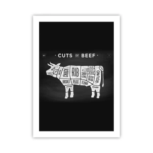 Affiche - Poster - Diagramme de coupes de bœuf sur fond noir dans un style rétro - 50x70cm - L'art de la découpe - Décoration murale moderne pour le salon et la chambre ARTTOR