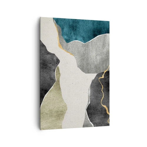 Impression sur toile - Image sur toile - Formes géométriques dans les tons de gris, vert et or - 70x100cm - Composition mosaïque avec un fil d'or - Décoration murale moderne pour le salon et la chambre ARTTOR