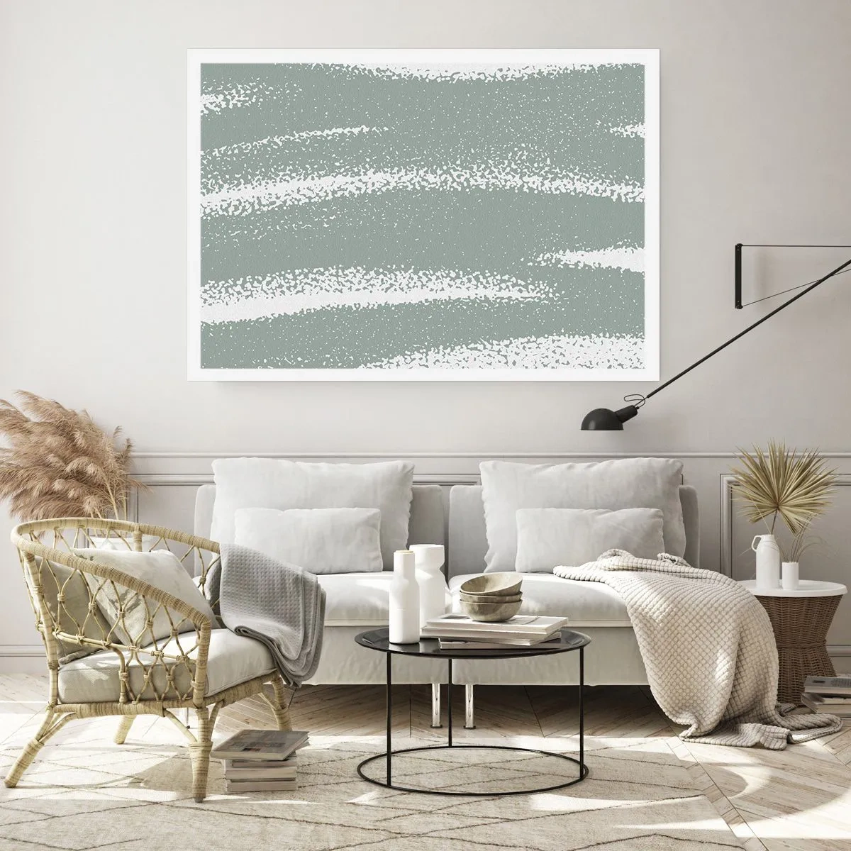 Affiche - Poster - Vagues d'hiver dans les tons menthe et blanc - 100x70cm - Abstraction dans un climat hivernal - Décoration murale moderne pour le salon et la chambre ARTTOR
