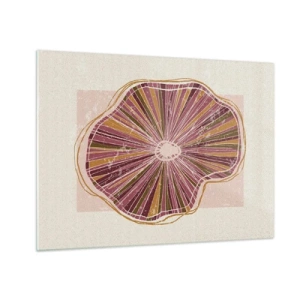 Impression sur verre - Image sur verre - Une forme organique rayonnante dans des tons de rose et de marron - 70x50cm - Abstraction rayonnante - Décoration murale moderne pour le salon et la chambre ARTTOR