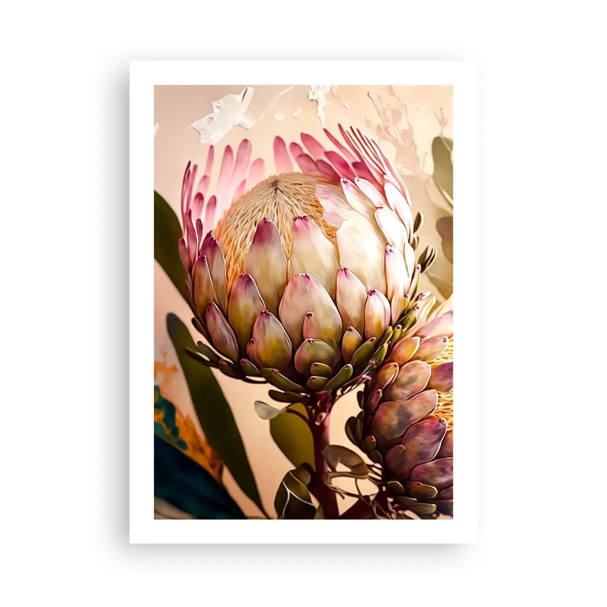 Affiche - Poster - Gros plan d'une fleur de protéa aux couleurs chaudes - 50x70cm - Tendrement embrassé - Décoration murale moderne pour le salon et la chambre ARTTOR