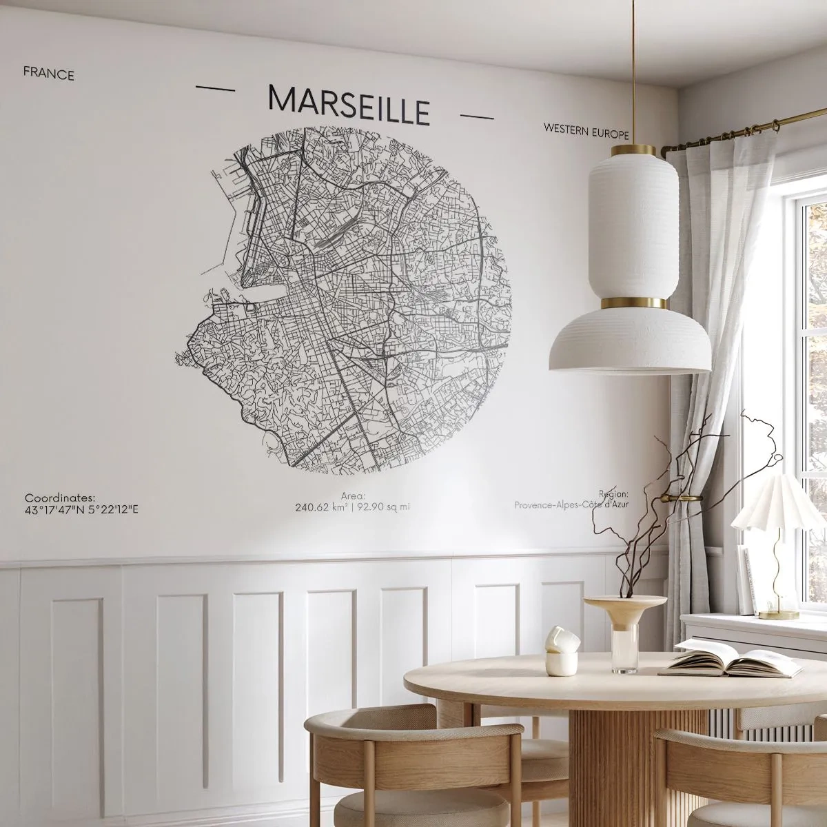 Papier Peint Photo Premium Canvas - Anatomie de Marseille - Carte, Marseille, France - 250x175 cm
