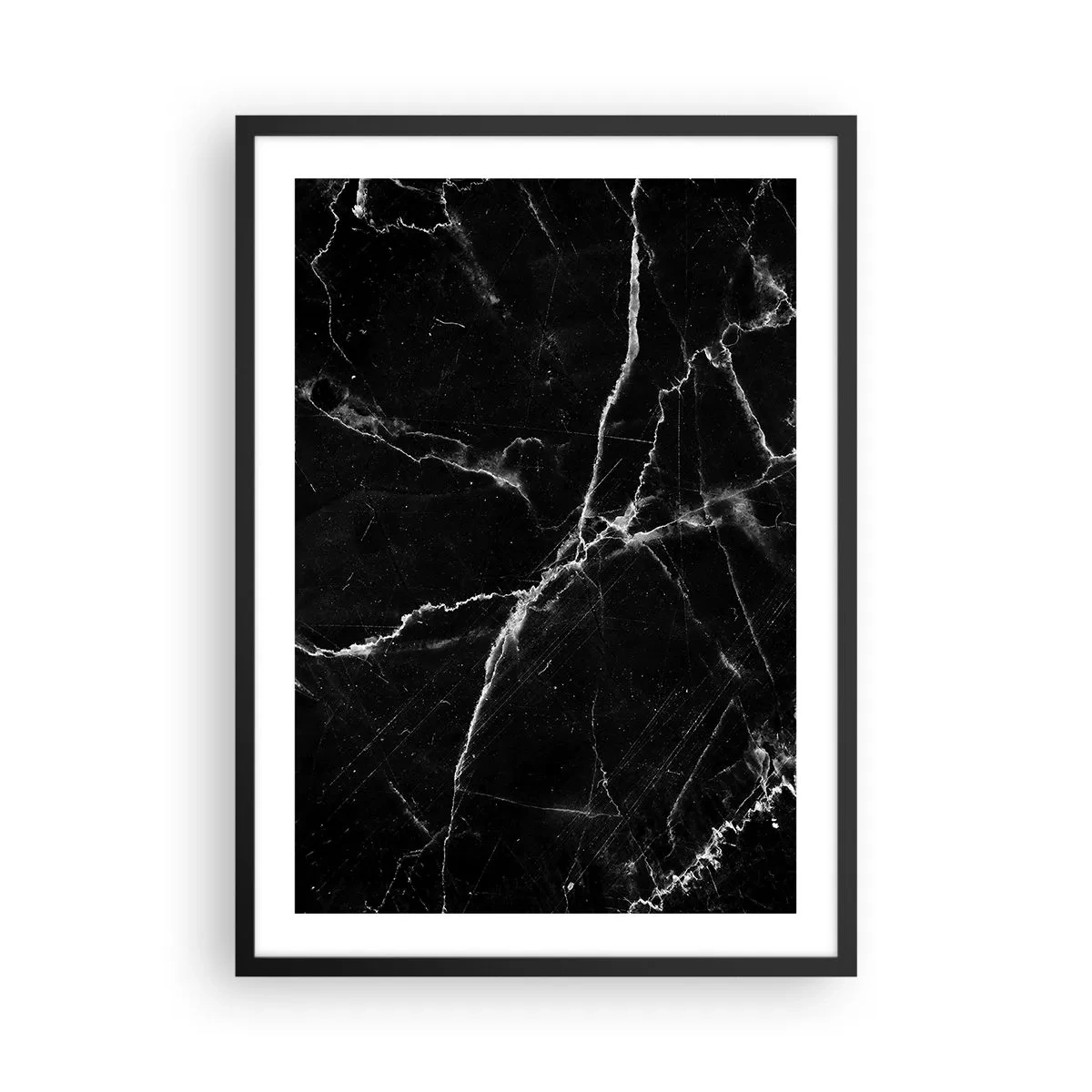 Affiche dans un cadre noir - Poster - Fond en marbre noir avec des fissures blanches - 50x70cm - La vie secrète de la pierre - Décoration murale moderne pour le salon et la chambre ARTTOR