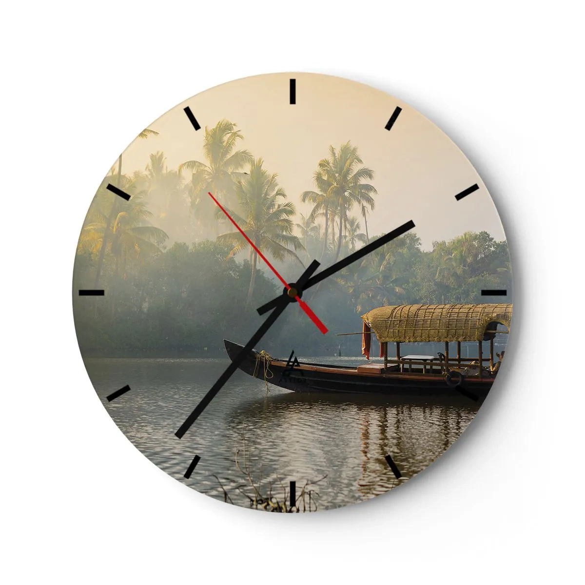 Horloge murale - Pendule murale - Un bateau à baldaquin traditionnel flotte sur une rivière calme parmi les palmiers. - 30x30cm - Maison sur la rivière - Décoration murale moderne pour le salon, la cuisine et la chambre ARTTOR