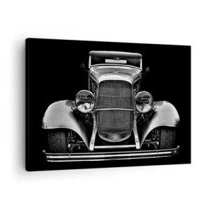 Impression sur toile - Image sur toile - Une voiture vintage en noir et blanc - 70x50cm - Un vrai gentleman - Décoration murale moderne pour le salon et la chambre ARTTOR