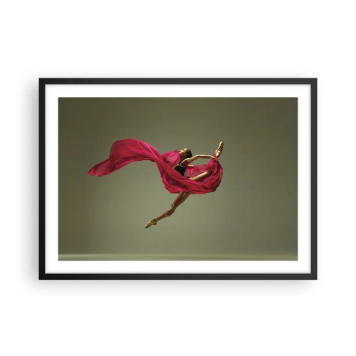 Affiche dans un cadre noir - Poster - Danseuse de ballet dans une pose dynamique avec du tissu rose - 70x50cm - Flamme dansante - Décoration murale moderne pour le salon et la chambre ARTTOR