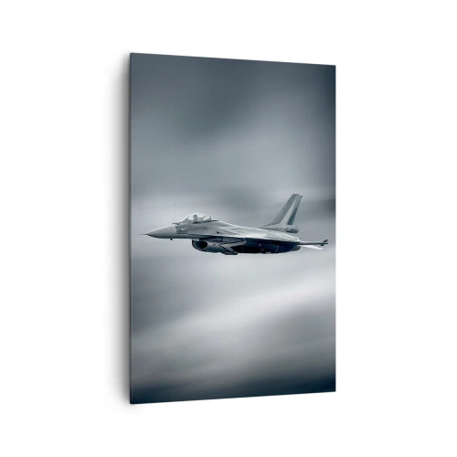 Impression sur toile - Image sur toile - Un avion de chasse en vol contre un ciel nuageux - 80x120cm - Acceptez-vous le défi? - Décoration murale moderne pour le salon et la chambre ARTTOR