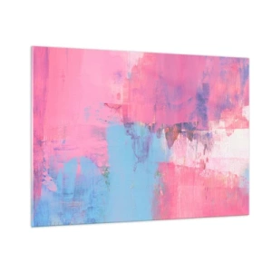 Impression sur verre - Image sur verre - Abstraction énergétique dans les tons de rose et de bleu - 100x70cm - Du rose, du bleu et une pincée de lumière - Décoration murale moderne pour le salon et la chambre ARTTOR