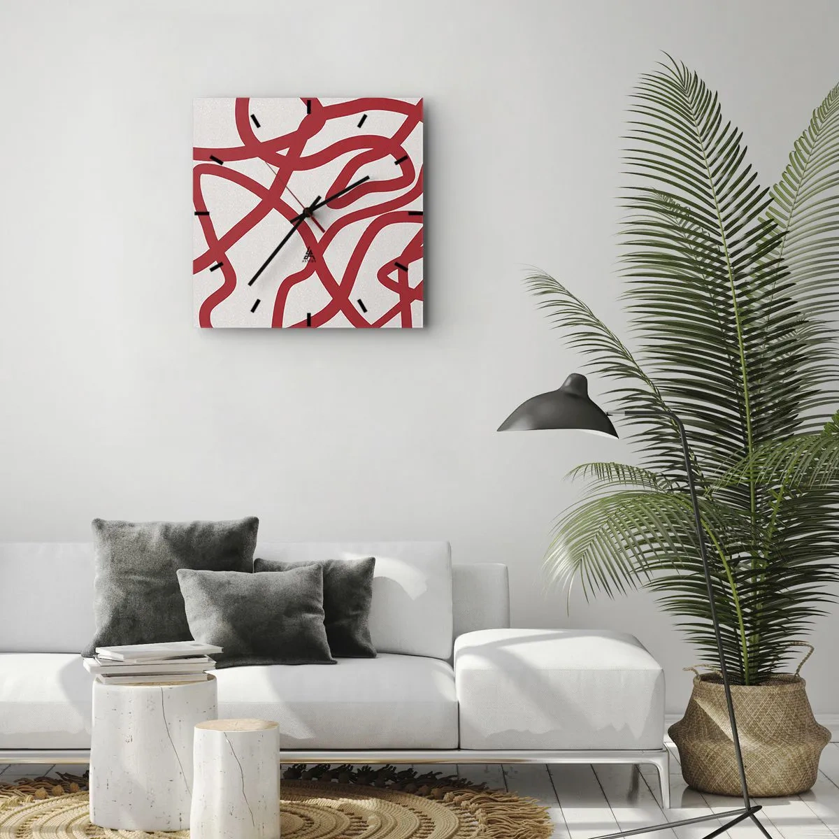 Horloge murale - Pendule murale - Rouge sur blanc - 40x40 cm