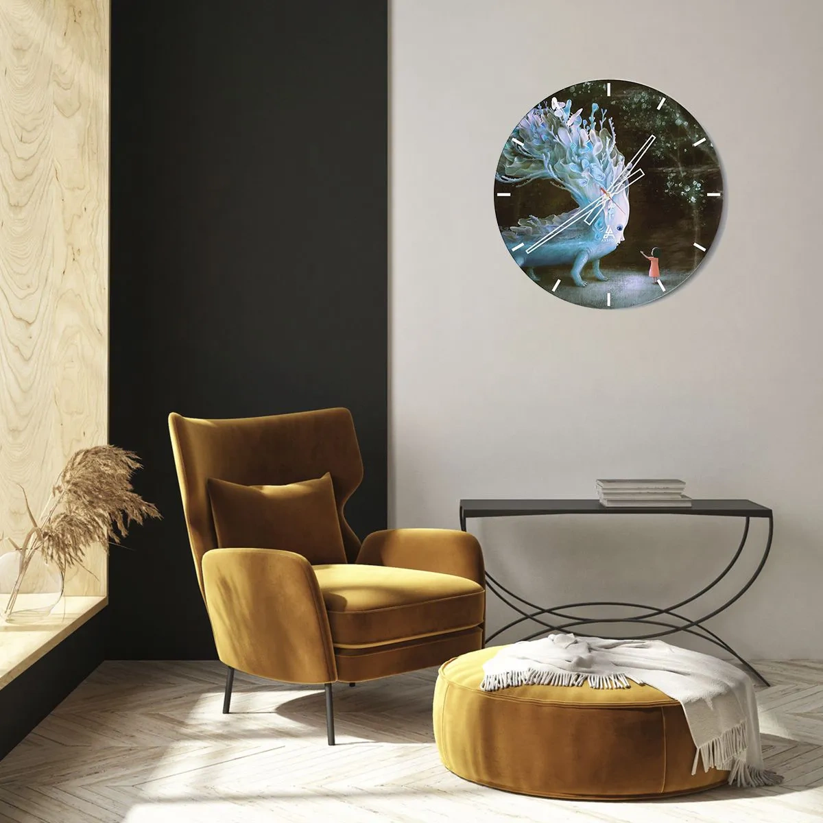 Horloge murale - Pendule murale - Une petite fille rencontre une créature magique dans la forêt. - 30x30cm - Une rencontre fantastique - Décoration murale moderne pour le salon, la cuisine et la chambre ARTTOR