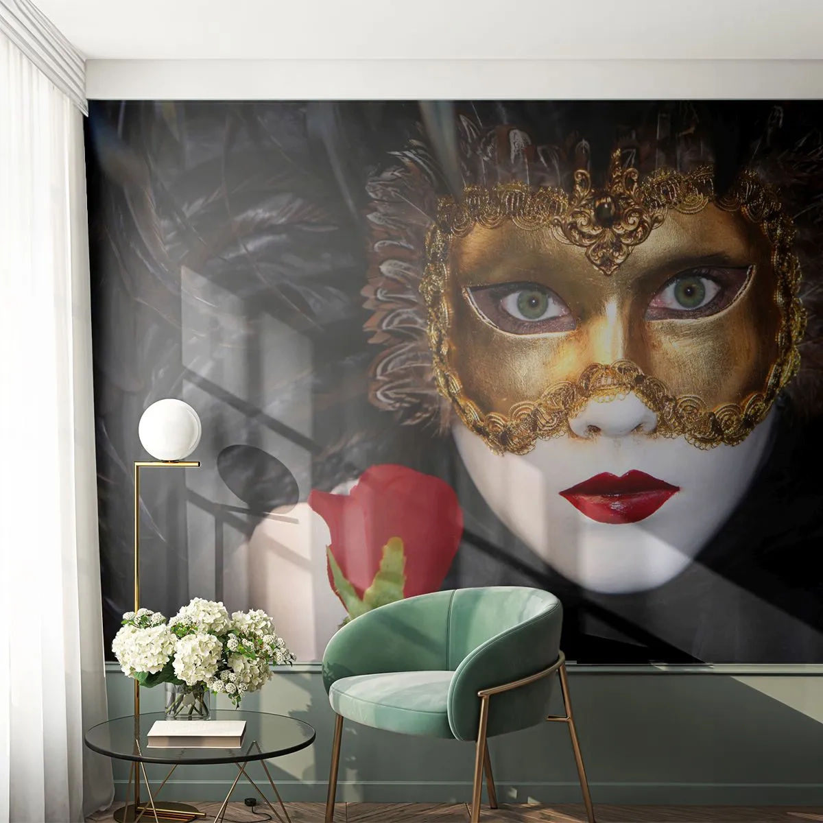 Papier Peint Autocollant Deluxe Sticker - Parce que la vie est un grand bal - Capot, Rose, lèvres rouges - 250x175 cm