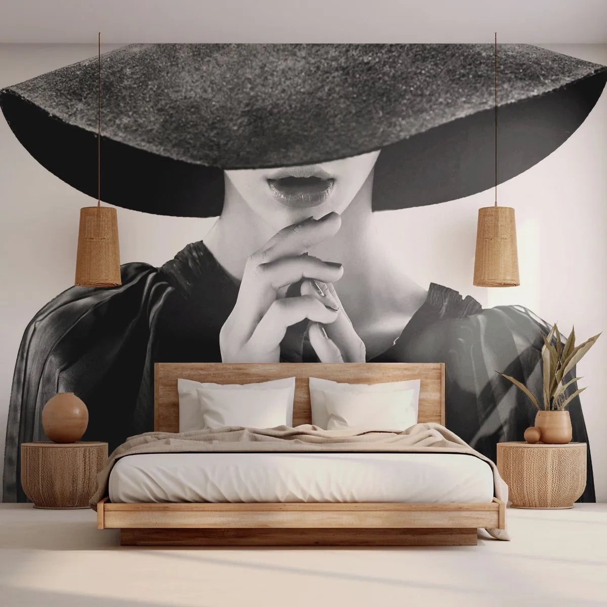 Papier Peint Autocollant Deluxe Sticker - Beauté cachée - Femme au chapeau, Mains de femmes, Mode - 500x350 cm