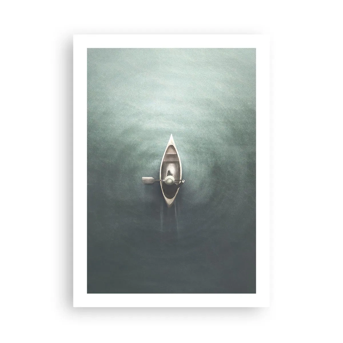 Affiche - Poster - Vue aérienne d'un bateau dérivant sur une eau calme - 50x70cm - À travers le lac de la lune - Décoration murale moderne pour le salon et la chambre ARTTOR