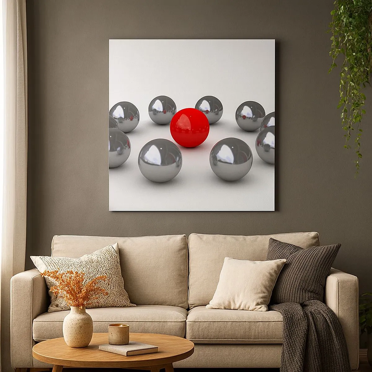 Impression sur toile - Image sur toile - Un cercle en argent et rouge - 30x30 cm