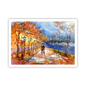 Affiche - Poster - Une promenade d'automne dans le parc au bord de la rivière sous un parasol - 100x70cm - Ensemble jusqu'au bout du temps - Décoration murale moderne pour le salon et la chambre ARTTOR