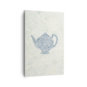 Impression sur toile - Image sur toile - Dessin décoratif d'une théière avec des ornements bleus - 80x120cm - Le charme du thé - Décoration murale moderne pour le salon et la chambre ARTTOR