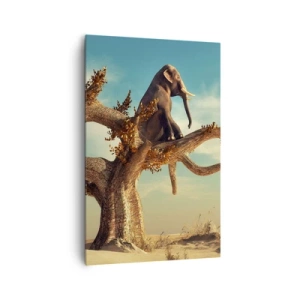 Impression sur toile - Image sur toile - Un éléphant assis sur un arbre dans un paysage surréaliste - 80x120cm - Nouveau point de vue - Décoration murale moderne pour le salon et la chambre ARTTOR
