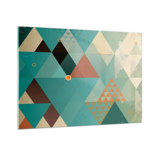 Impression sur verre - Image sur verre - Géométrie dans les tons turquoise et marron avec des triangles - 100x70cm - Unité de la multiplicité, multiplicité de l'unité - Décoration murale moderne pour le salon et la chambre ARTTOR