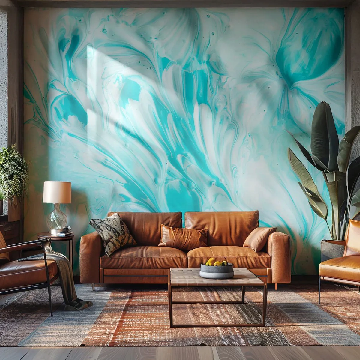 Papier Peint Photo Standard Eco - Texture de peinture abstraite dans des tons de bleu et de blanc - 100x70cm - Ensemble pour toujours - Décoration murale moderne pour le salon et la chambre ARTTOR