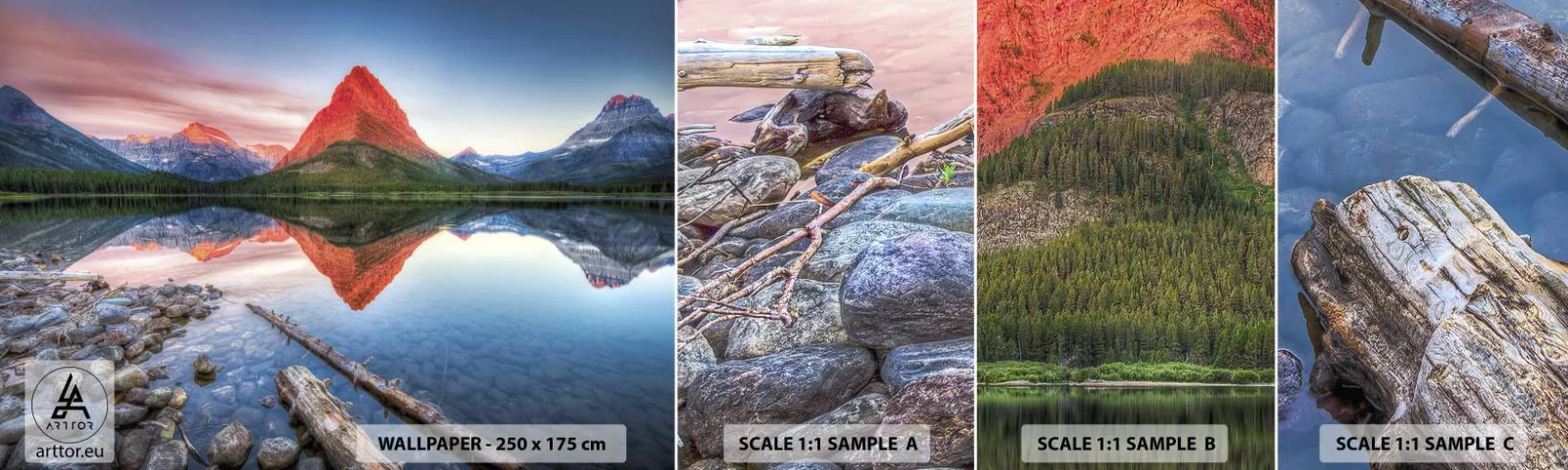 Échantillon de Papier Peint Autocollant Deluxe Sticker - Chaleur et fraicheur - Paysage, Montagnes, Forêt - 100x30 cm