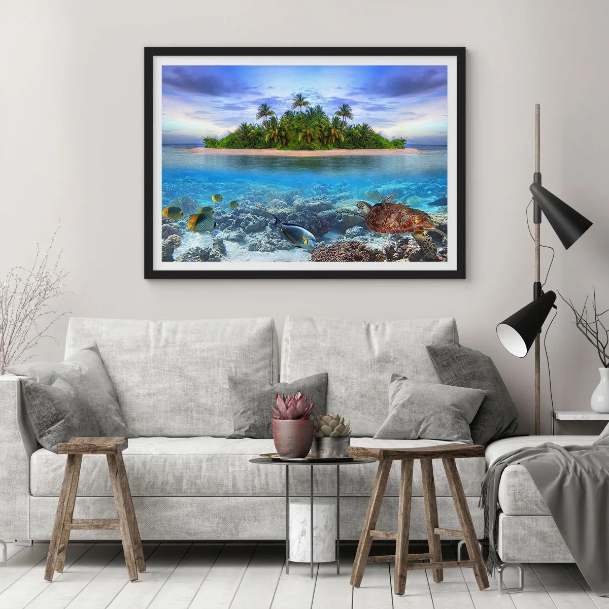 Affiche dans un cadre noir - Poster - L'île céleste vous invite - 40x30 cm