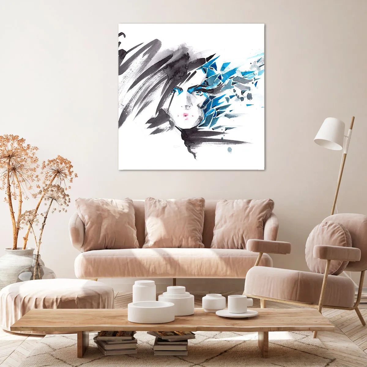 Impression sur toile - Image sur toile - Portrait sensuel en gris et bleu - 60x60 cm