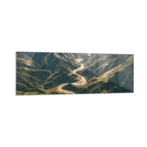 Impression sur verre - Image sur verre - Un paysage de montagne avec une route sinueuse parmi des collines verdoyantes - 160x50cm - Directement du coeur des montagnes - Décoration murale moderne pour le salon et la chambre ARTTOR